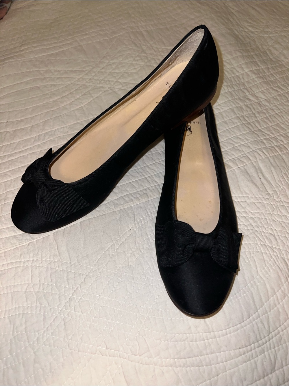 Ralph Lauren Black Satin Bow Ballet Flats